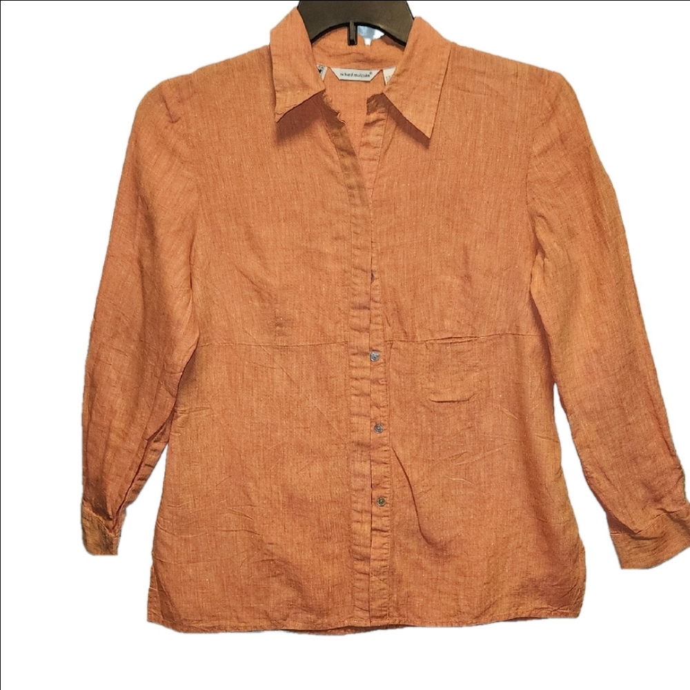 Richard Malcolm orange 100% Irish Linen Button-Up Shirt sz M